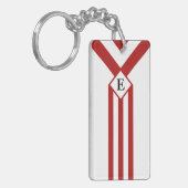 Rote Streifen und Chevronen mit Monogramm auf Weiß Schlüsselanhänger (Vorderseite links)