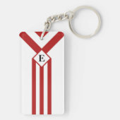 Rote Streifen und Chevronen mit Monogramm auf Weiß Schlüsselanhänger (Rückseite)
