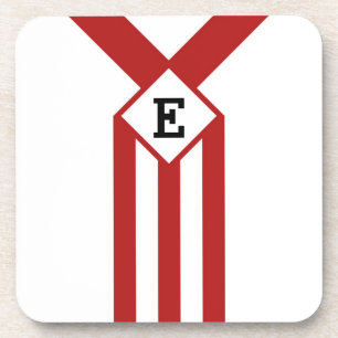 Rote Streifen und Chevronen mit Monogramm auf Weiß Untersetzer