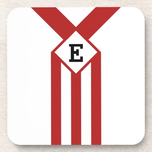 Rote Streifen und Chevronen mit Monogramm auf Weiß Untersetzer (Vorderseite)