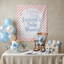 Rote Streifen und hellblaue Schleife - Babyparty