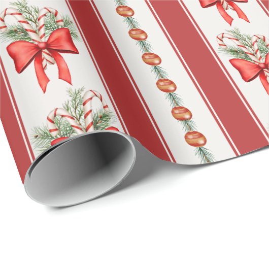 Rote Streifen verbeugt Zuckerrohr Weihnachten Geschenkpapier (Rolleneckpunkt)