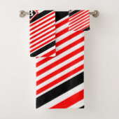 Rote Streifen (weiß und schwarz) / Monogramm / Ers Badhandtuch Set (Insitu)