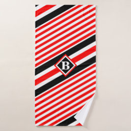 Rote Streifen (weiß und schwarz) / Monogramm / Ers Badhandtuch Set
