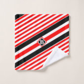 Rote Streifen (weiß und schwarz) / Monogramm / Ers Badhandtuch Set (Waschlappen)