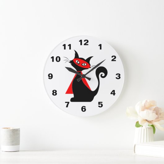 Rote Superkatzen-Uhr Große Wanduhr (Zuhause)