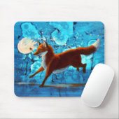 Rote surreale Fantasie Fox Kitsune auf blauem Mousepad (Mit Mouse)