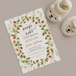 Rote süße Erdbeer-Wildblumen-Kranz-Baby-Party Einladung