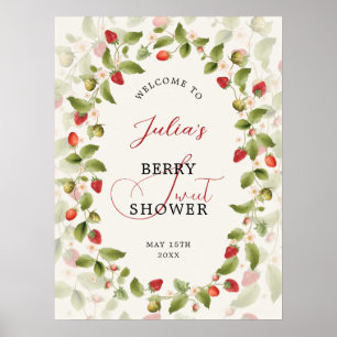 Rote süße Erdbeer-Wildblumen-Kranz-Baby-Party Poster