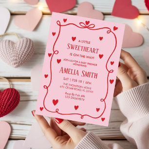 Rote Süße Valentinstag Mädchen Kritzel Baby Einladung