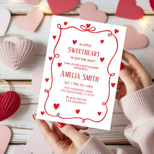 Rote Süße Valentinstag Mädchen Kritzel Baby Einladung