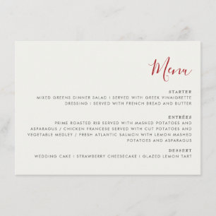 Rote süße wilde Erdbeerblumen Hochzeit Menükarte