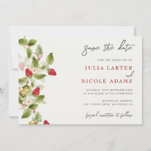 Rote süße wilde Erdbeerblumen Hochzeit Save The Date