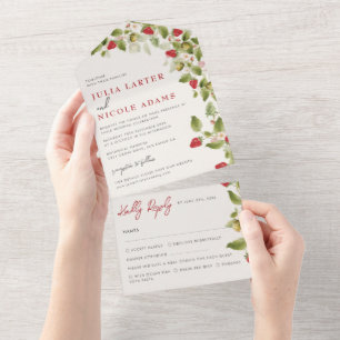 Rote Süße Wilde Erdbeerblüten Hochzeit All In One Einladung