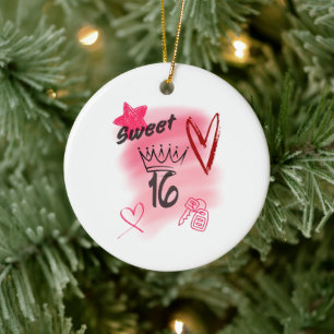 Rote Sweet 16 Airbrush-Ästhetik, bekrönt Keramik Ornament