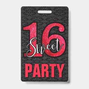 Rote Sweet 16 Geburtstagsfeier-Einladungskarte Ausweis