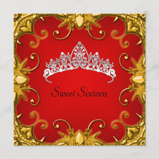 Rote Sweet 16 Geburtstagsfeier Gold Weiße Tiara Einladung