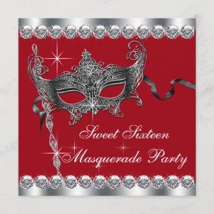 Rote Sweet Sixteen Maskenball-Einladungen Einladung