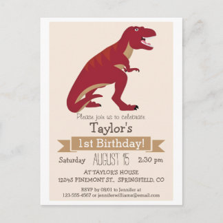 Rote T-Rex Dinosaur Kid's Geburtstagsparty Einladu Einladungspostkarte