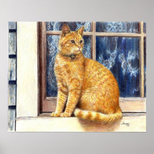 Rote Tabby-Katze im Fenster-Plakat-Druck Poster