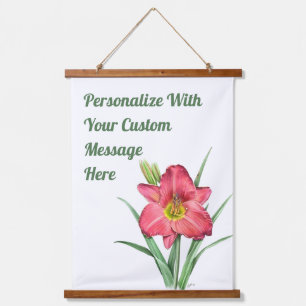 Rote Taglilie Blume Botanische Kunst Personalisier Wandteppich Mit Holzrahmen