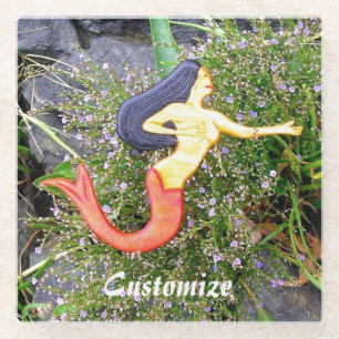 Rote-taileded sirena Meerjungfrau Glasuntersetzer