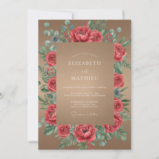 Rote Tan Petal Hochzeit Einladung (Vorderseite)