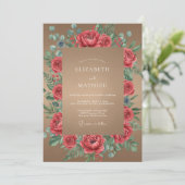 Rote Tan Petal Hochzeit Einladung (Stehend Vorderseite)