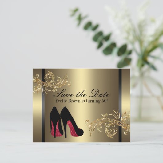 Rote Tanzschuhe - Save the Date Ankündigungspostkarte (Stehend Vorderseite)