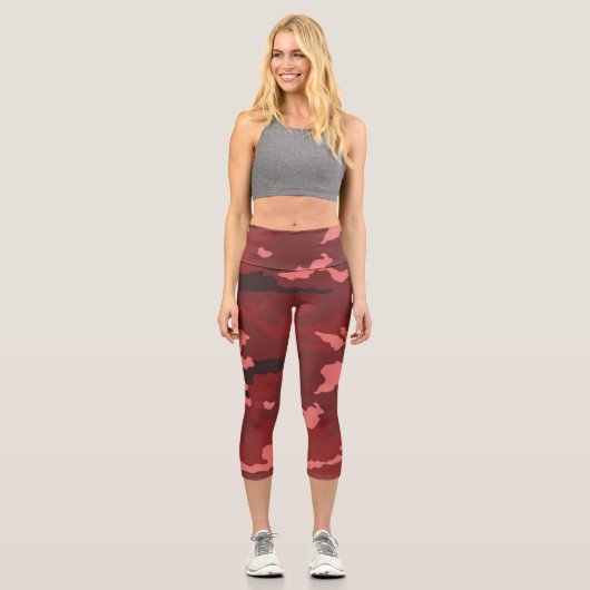Rote Tarnmuster Capri-Leggings Capri Leggings (Vorderseite)