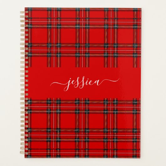Rote Tartan-Karodecke-Schriftname-Mappe Planer (Vorderseite)
