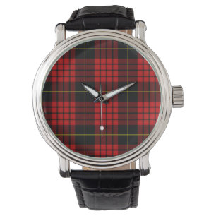 Rote Tartan Vintage Schwarze Ledergürtel Uhr