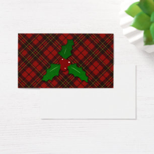 Rote Tartan-Weihnachts-Stechpalmen-Zweig Visitenka
