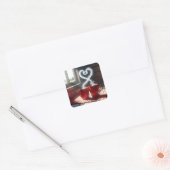 Rote Tasse mit Steamherz-Verbindung Quadratischer Aufkleber (Umschlag)