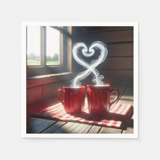 Rote Tasse mit Steamherz-Verbindung Serviette (Vorderseite)