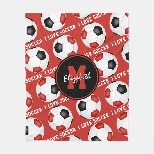 Rote Teamfarben I Liebe Fußball Textmuster Fleecedecke (Vorderseite)