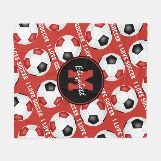 Rote Teamfarben I Liebe Fußball Textmuster Fleecedecke (Vorderseite (Horizontal))