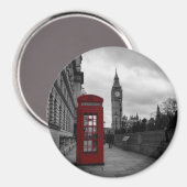 Rote Telefonbox in London mit runder Magnet (Vorderseite/Rückseite)