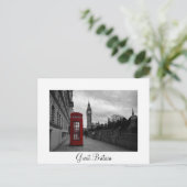 Rote Telefonzelle, britisch, weiße Postkarte (Stehend Vorderseite)