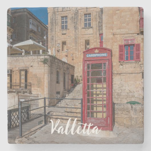 Rote Telefonzelle in Valletta Malta Steinuntersetzer (Vorderseite)