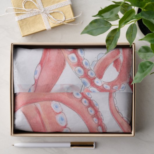 Rote Tentakel Octopus Wasserfarbe Seidenpapier (Geschenk)
