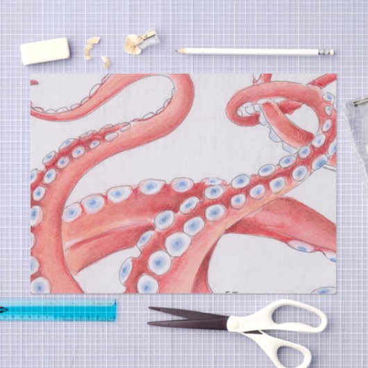 Rote Tentakel Octopus Wasserfarbe Seidenpapier (Handwerk)