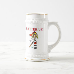 Rote Text Batter Up Mädchen Softball-Shirts und Ge Bierglas