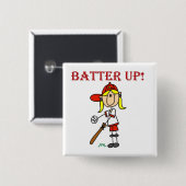 Rote Text Batter Up Mädchen Softball Shirts und Ge Button (Vorne & Hinten)
