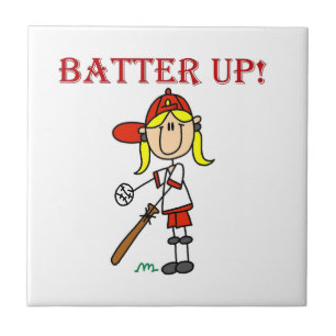 Rote Text Batter Up Mädchen Softball-Shirts und Ge Fliese