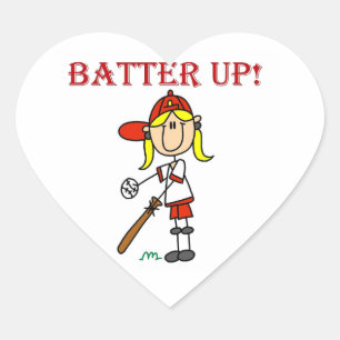Rote Text Batter Up Mädchen Softball-Shirts und Ge Herz-Aufkleber