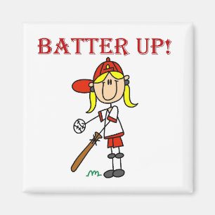Rote Text Batter Up Mädchen Softball-Shirts und Ge Magnet