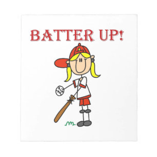 Rote Text Batter Up Mädchen Softball-Shirts und Ge Notizblock