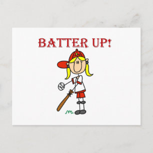 Rote Text Batter Up Mädchen Softball-Shirts und Ge Postkarte