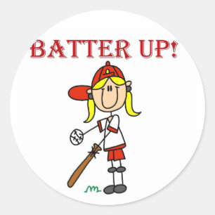 Rote Text Batter Up Mädchen Softball Shirts und Ge Runder Aufkleber